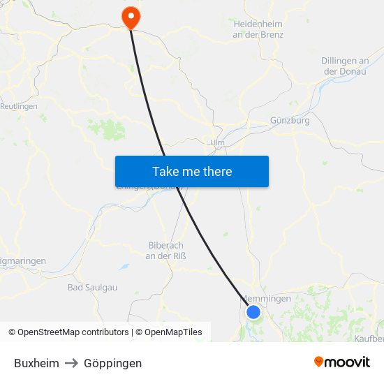 Buxheim to Göppingen map