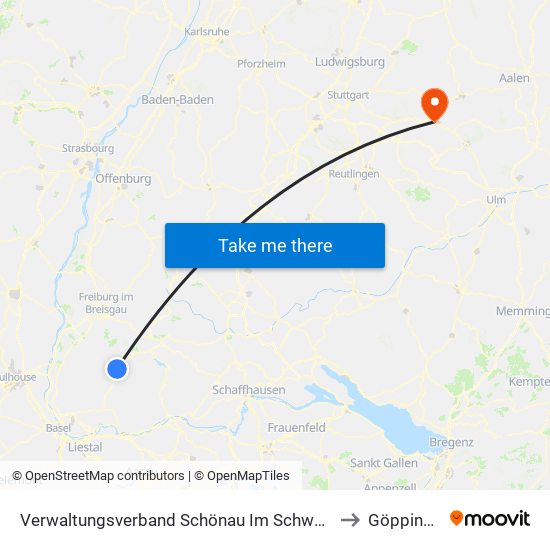 Verwaltungsverband Schönau Im Schwarzwald to Göppingen map