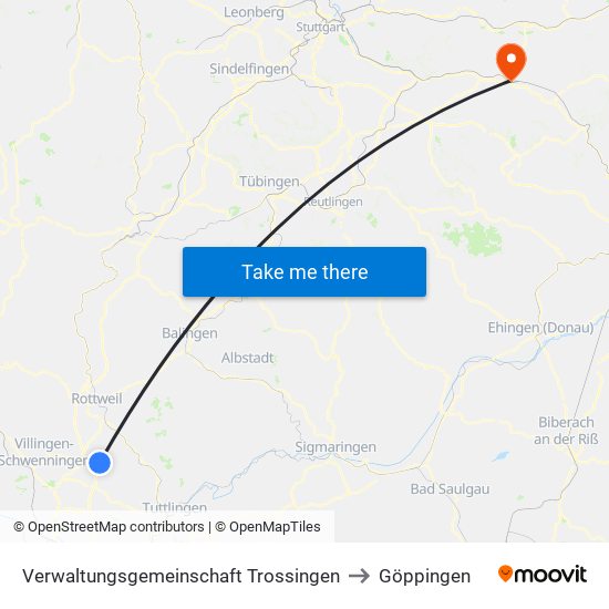 Verwaltungsgemeinschaft Trossingen to Göppingen map