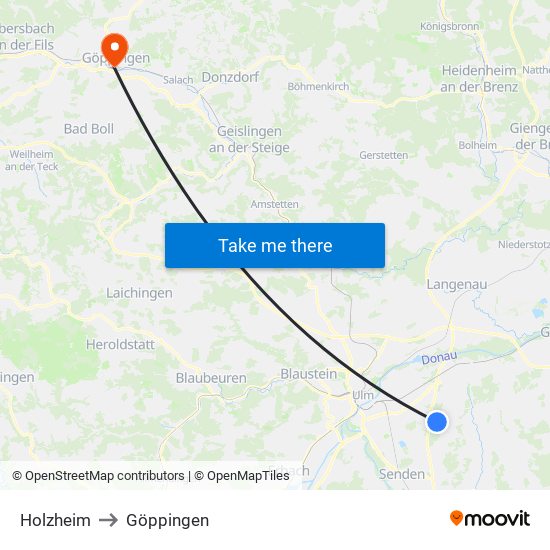 Holzheim to Göppingen map