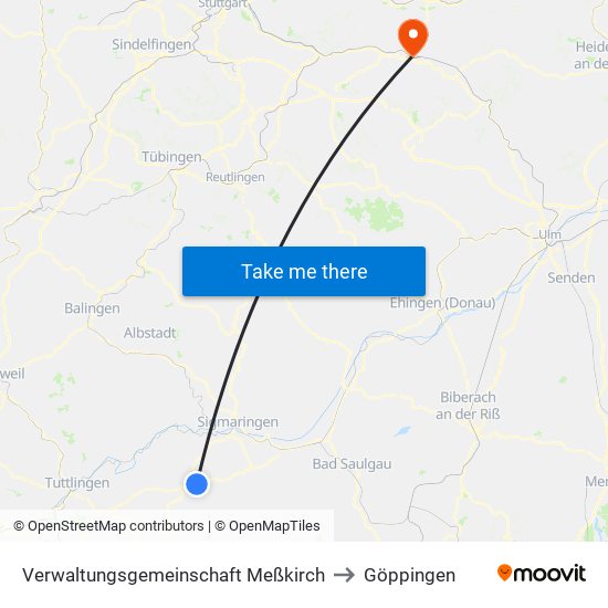 Verwaltungsgemeinschaft Meßkirch to Göppingen map