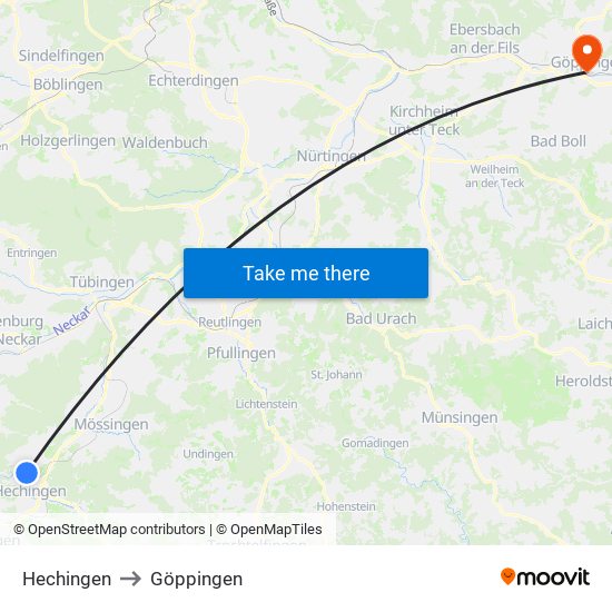 Hechingen to Göppingen map