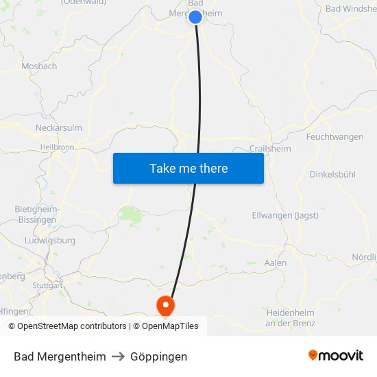 Bad Mergentheim to Göppingen map