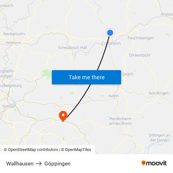 Wallhausen to Göppingen map