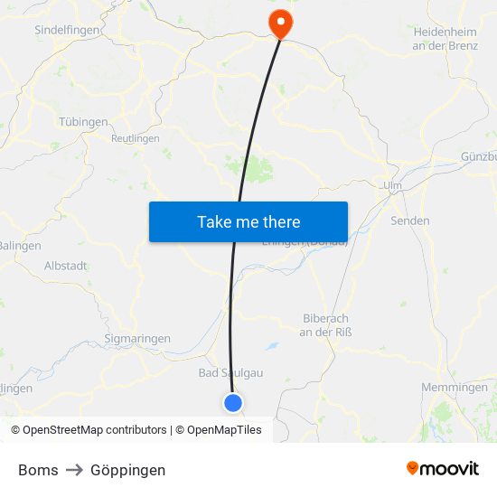 Boms to Göppingen map