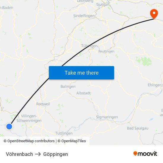 Vöhrenbach to Göppingen map