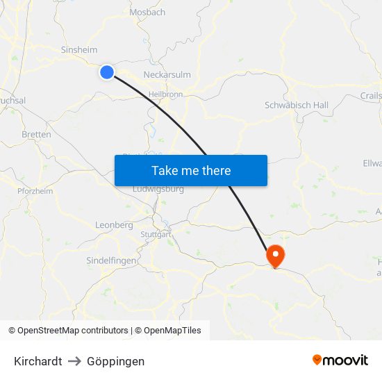 Kirchardt to Göppingen map