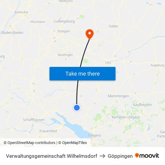 Verwaltungsgemeinschaft Wilhelmsdorf to Göppingen map