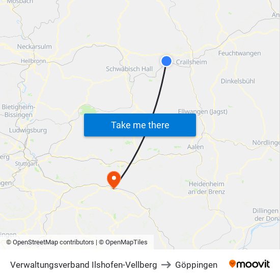 Verwaltungsverband Ilshofen-Vellberg to Göppingen map