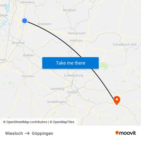 Wiesloch to Göppingen map