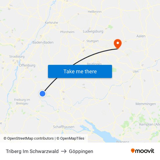 Triberg Im Schwarzwald to Göppingen map