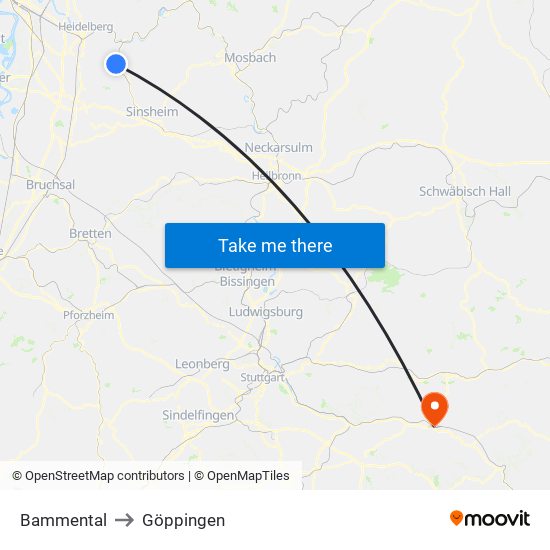 Bammental to Göppingen map