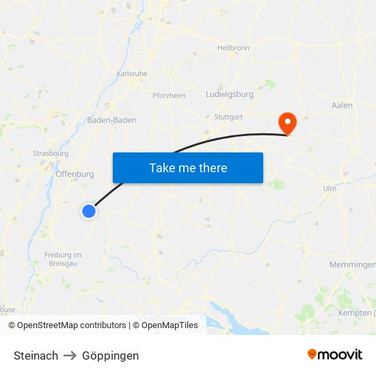 Steinach to Göppingen map