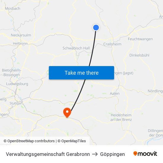 Verwaltungsgemeinschaft Gerabronn to Göppingen map