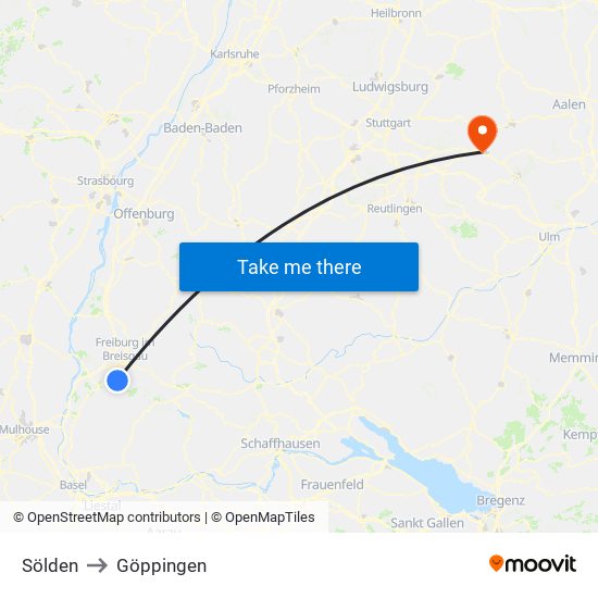 Sölden to Göppingen map