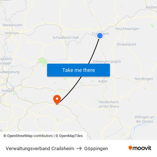 Verwaltungsverband Crailsheim to Göppingen map