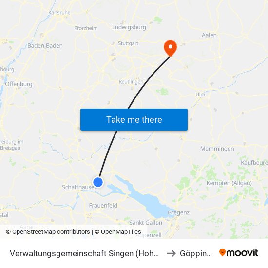 Verwaltungsgemeinschaft Singen (Hohentwiel) to Göppingen map