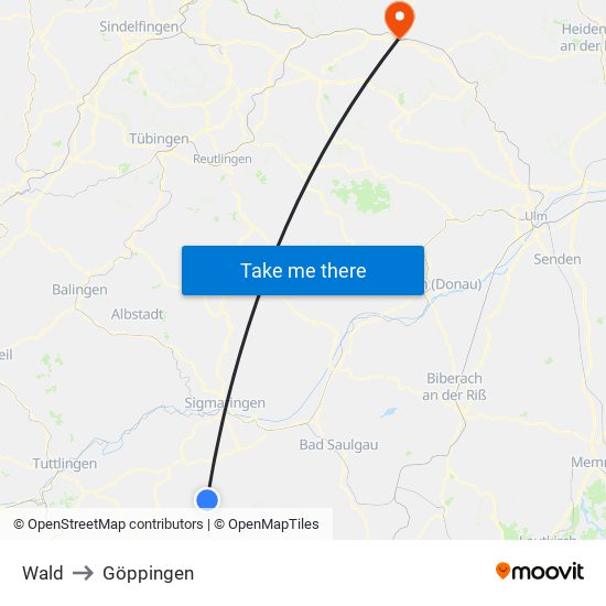 Wald to Göppingen map