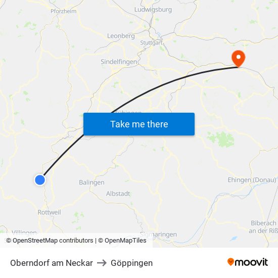 Oberndorf am Neckar to Göppingen map