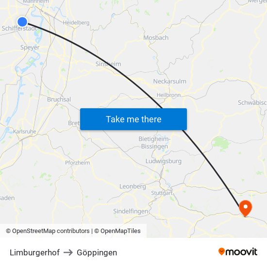 Limburgerhof to Göppingen map