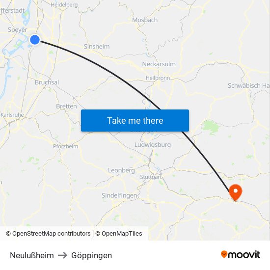 Neulußheim to Göppingen map