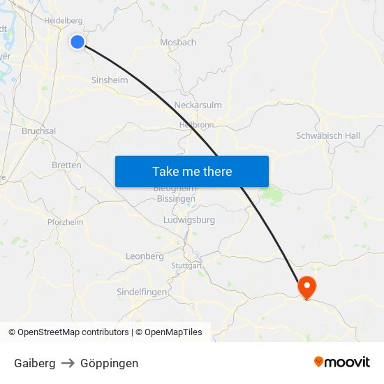 Gaiberg to Göppingen map