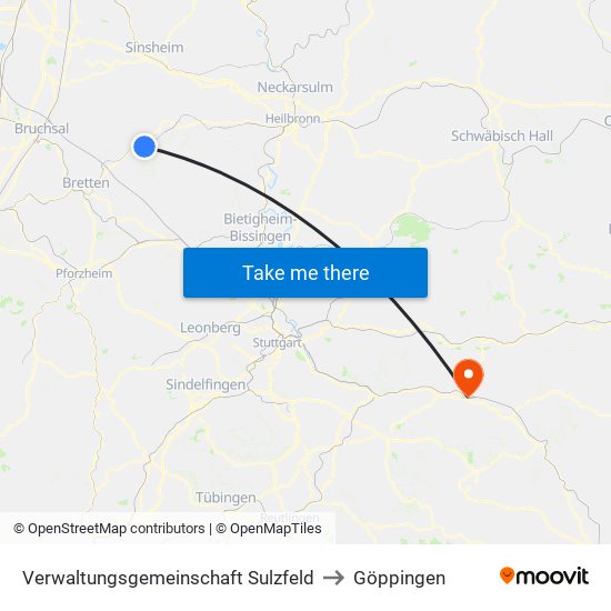 Verwaltungsgemeinschaft Sulzfeld to Göppingen map