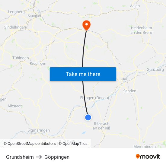 Grundsheim to Göppingen map