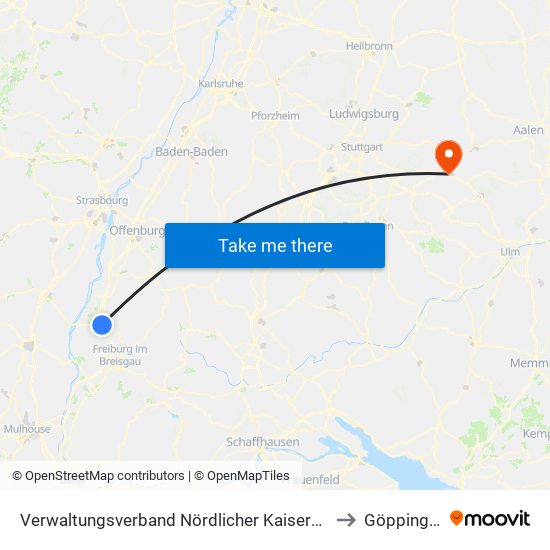 Verwaltungsverband Nördlicher Kaiserstuhl to Göppingen map