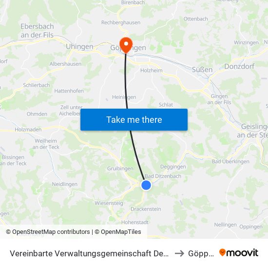 Vereinbarte Verwaltungsgemeinschaft Der Gemeinde Deggingen to Göppingen map
