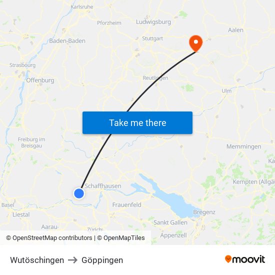 Wutöschingen to Göppingen map