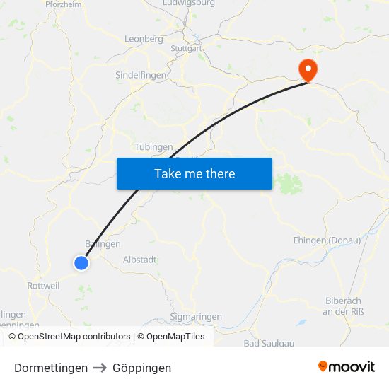 Dormettingen to Göppingen map