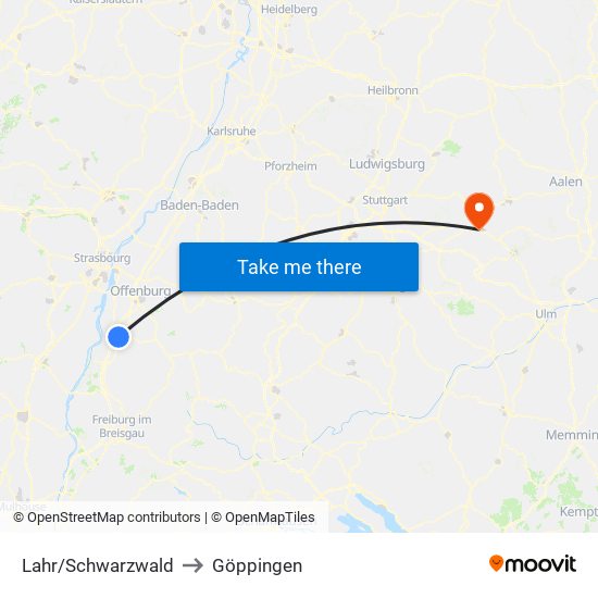 Lahr/Schwarzwald to Göppingen map