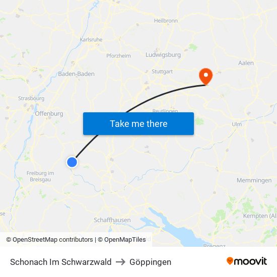 Schonach Im Schwarzwald to Göppingen map