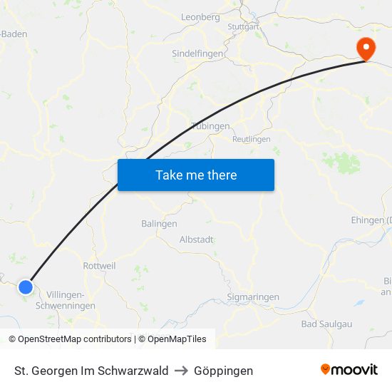 St. Georgen Im Schwarzwald to Göppingen map