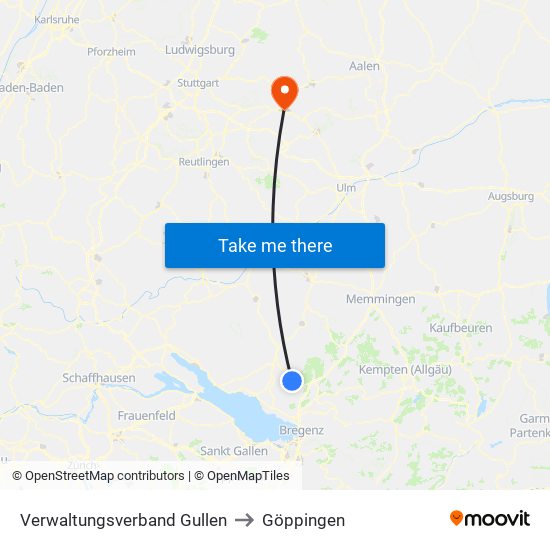 Verwaltungsverband Gullen to Göppingen map