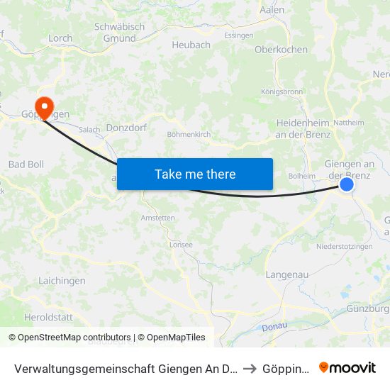 Verwaltungsgemeinschaft Giengen An Der Brenz to Göppingen map