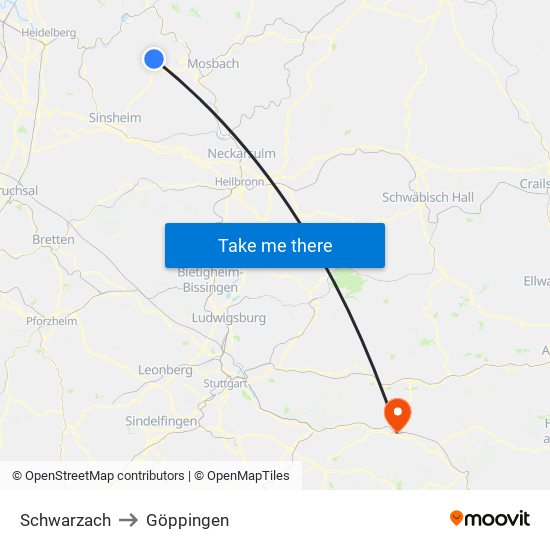 Schwarzach to Göppingen map