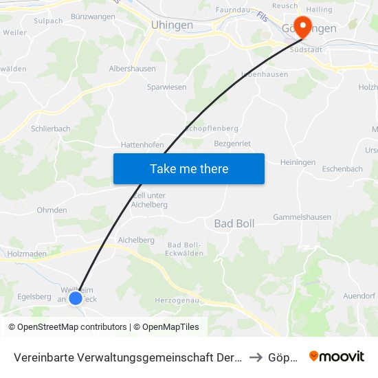 Vereinbarte Verwaltungsgemeinschaft Der Stadt Weilheim An Der Teck to Göppingen map
