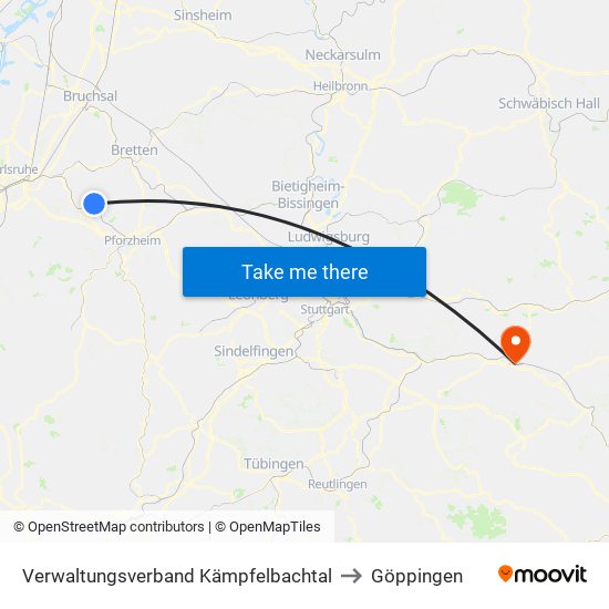 Verwaltungsverband Kämpfelbachtal to Göppingen map