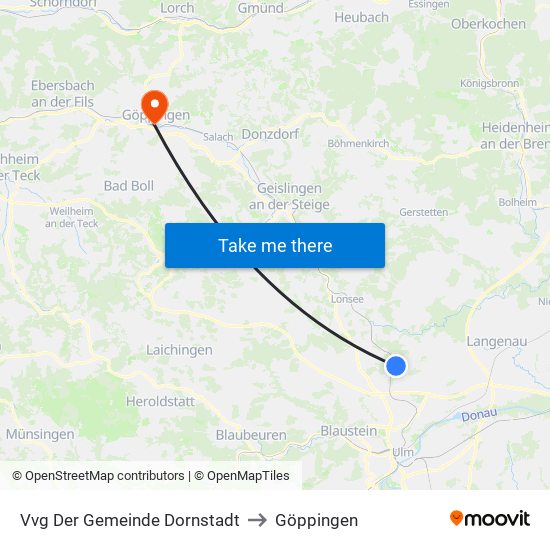 Vvg Der Gemeinde Dornstadt to Göppingen map