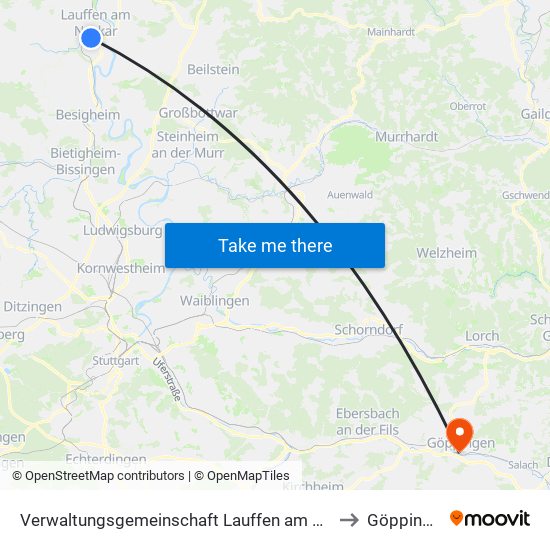 Verwaltungsgemeinschaft Lauffen am Neckar to Göppingen map