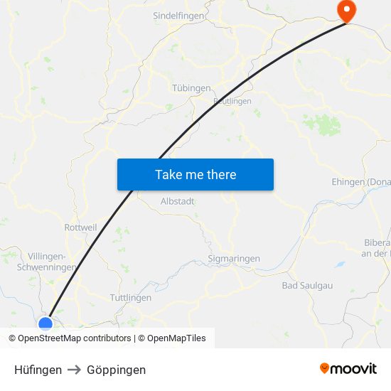 Hüfingen to Göppingen map