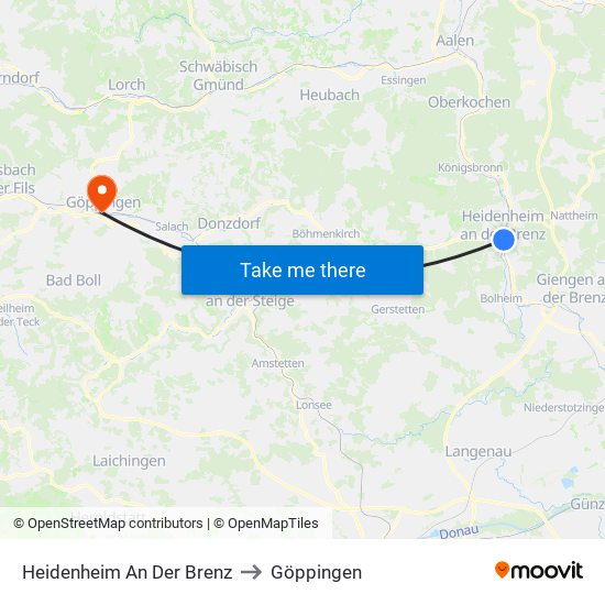 Heidenheim An Der Brenz to Göppingen map