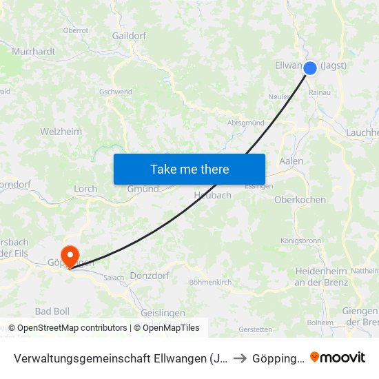 Verwaltungsgemeinschaft Ellwangen (Jagst) to Göppingen map