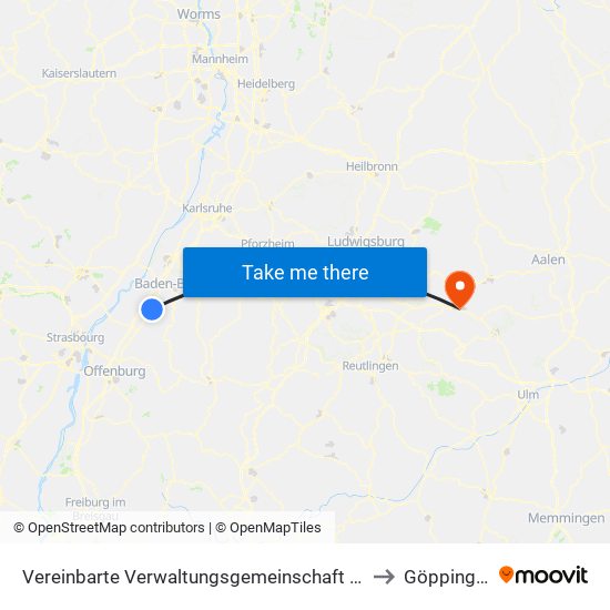 Vereinbarte Verwaltungsgemeinschaft Bühl to Göppingen map