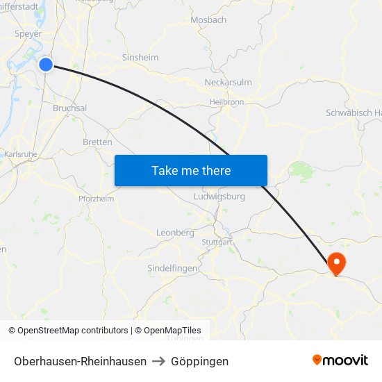 Oberhausen-Rheinhausen to Göppingen map