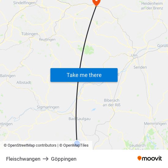 Fleischwangen to Göppingen map