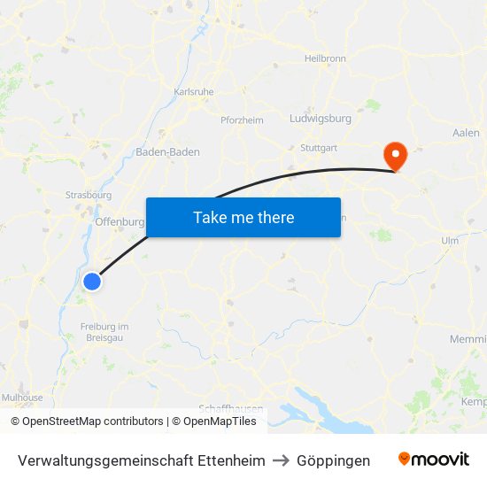 Verwaltungsgemeinschaft Ettenheim to Göppingen map