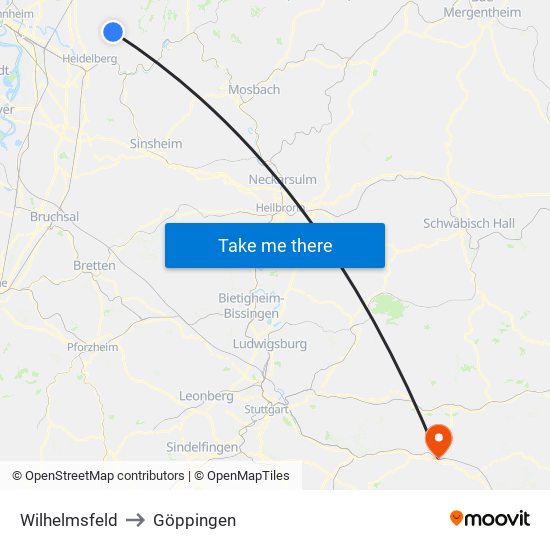 Wilhelmsfeld to Göppingen map